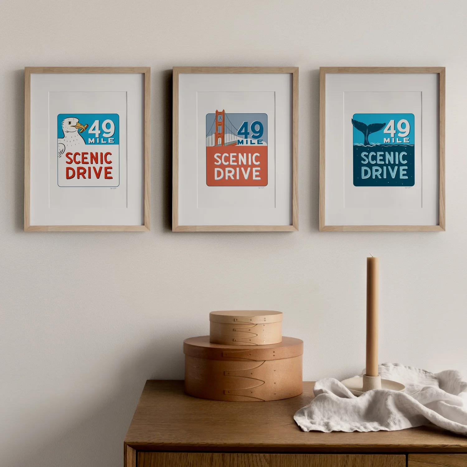 Brian Wallace Art's 49 Mile Drive print: Seagull, whale, Golden